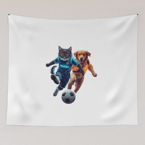 Item preview, Cyberpunk Cat and Dog Playing Future Soccer designed and sold by Quotable Gear.