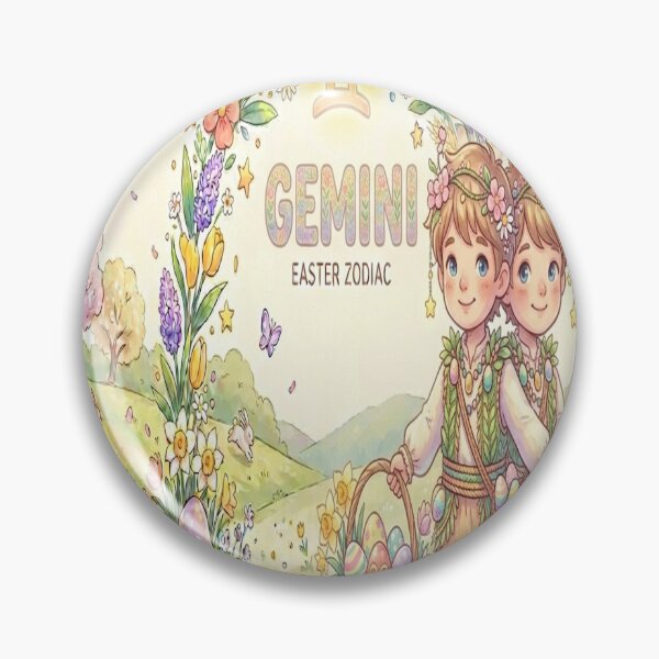 Item preview, Easter Gemini Zodiac: Cute Twin Forest Sprites with Easter Egg Basket & Spring Flowers designed and sold by ClaussShop.