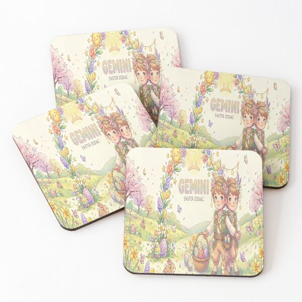 Item preview, Easter Gemini Zodiac: Cute Twin Forest Sprites with Easter Egg Basket & Spring Flowers designed and sold by ClaussShop.