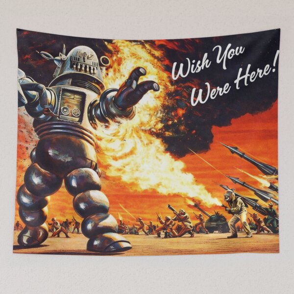 Item preview, Retro Sci-Fi Robot Battle Illustration for Vintage Science Fiction Fans designed and sold by RickE.