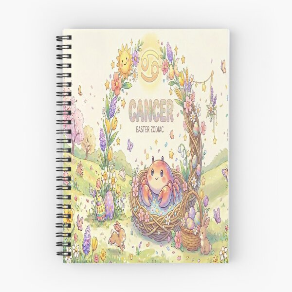 Item preview, Easter Cancer Zodiac: Cute Crab in Floral Nest with Pastel Eggs & Bunnies designed and sold by ClaussShop.