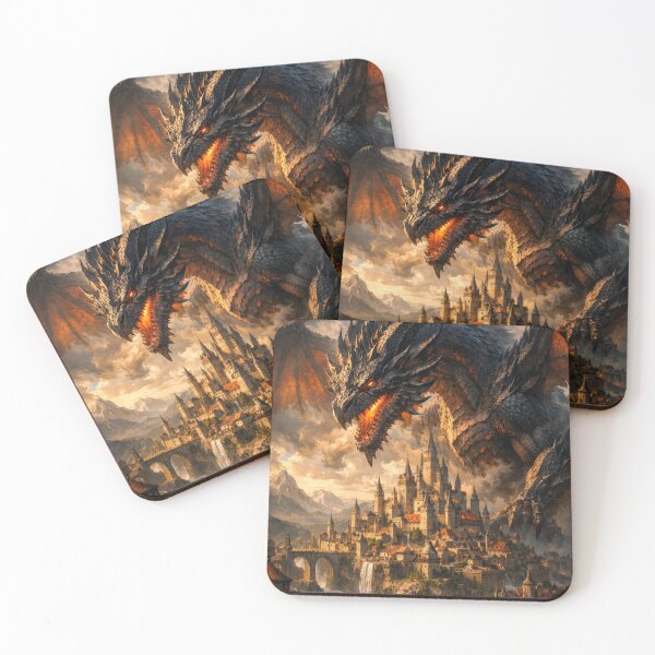 Item preview, Epic Dragon Attacking Castle – Medieval Fantasy Dragon, Fire Dragon Over Kingdom, Dark Fantasy Castle, Dragon Battle Scene, Fantasy Illustration designed and sold by DrakariArt.