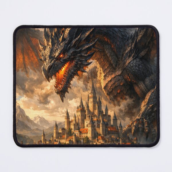 Item preview, Epic Dragon Attacking Castle – Medieval Fantasy Dragon, Fire Dragon Over Kingdom, Dark Fantasy Castle, Dragon Battle Scene, Fantasy Illustration designed and sold by DrakariArt.