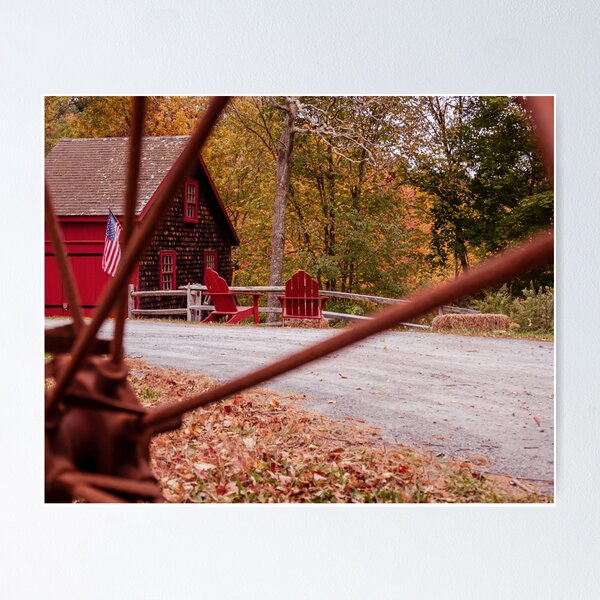Item preview, New England Red Barn Fall — Kingsbury Pond Massachusetts Autumn Farmhouse Photography designed and sold by MDCCo.