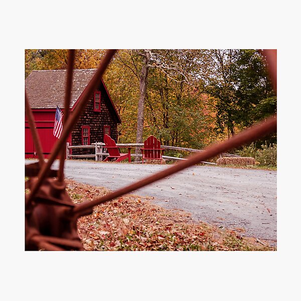 Item preview, New England Red Barn Fall — Kingsbury Pond Massachusetts Autumn Farmhouse Photography designed and sold by MDCCo.