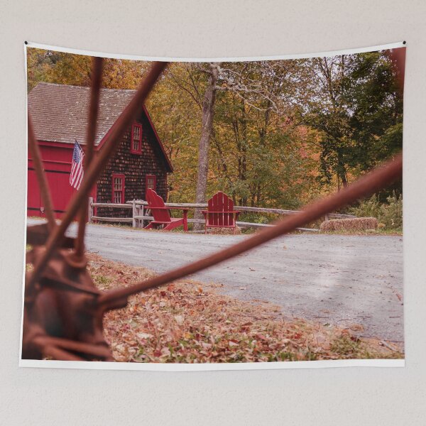 Item preview, New England Red Barn Fall — Kingsbury Pond Massachusetts Autumn Farmhouse Photography designed and sold by MDCCo.