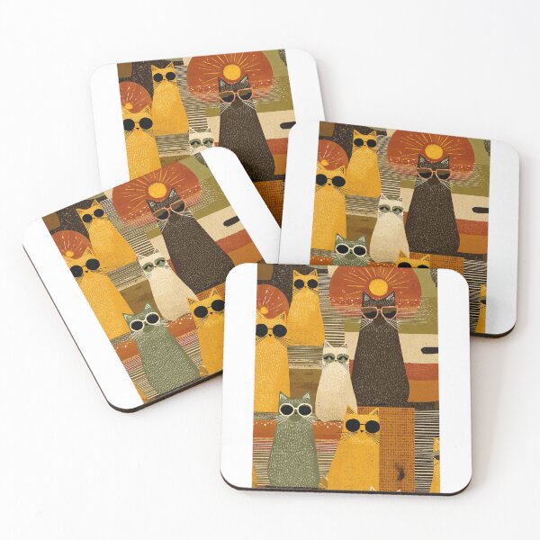 Item preview, Retro Stylish Cats at Sunset Vibes designed and sold by Moody Vibes Studio.