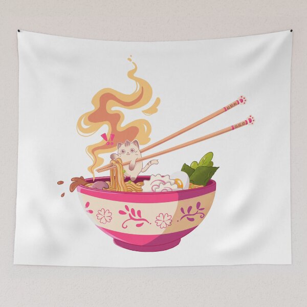 Item preview, Ramen Bowl with a cute Cat Swimming  designed and sold by Rojasole.