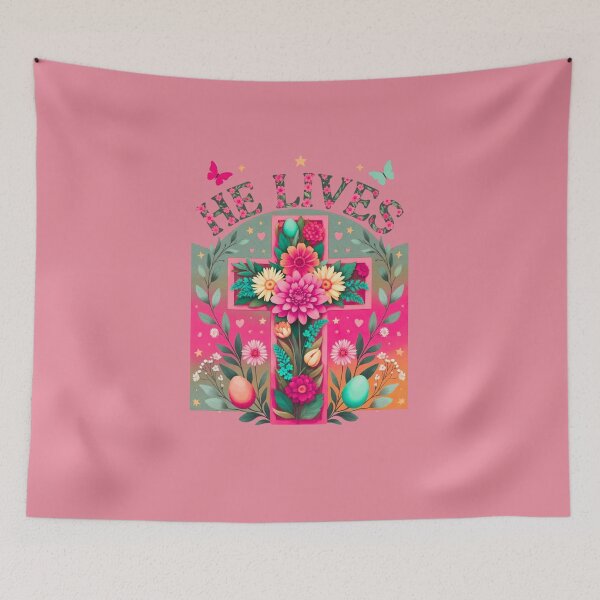 Item preview, He Lives Floral Cross & Butterflies Spring Art designed and sold by LazyScreations.