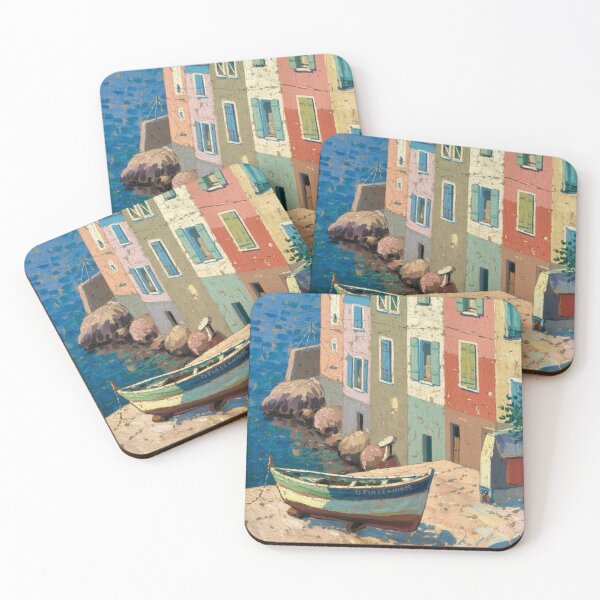Item preview, French Coastal Village | Mediterranean Seaside Houses Painting designed and sold by CARRAANN.