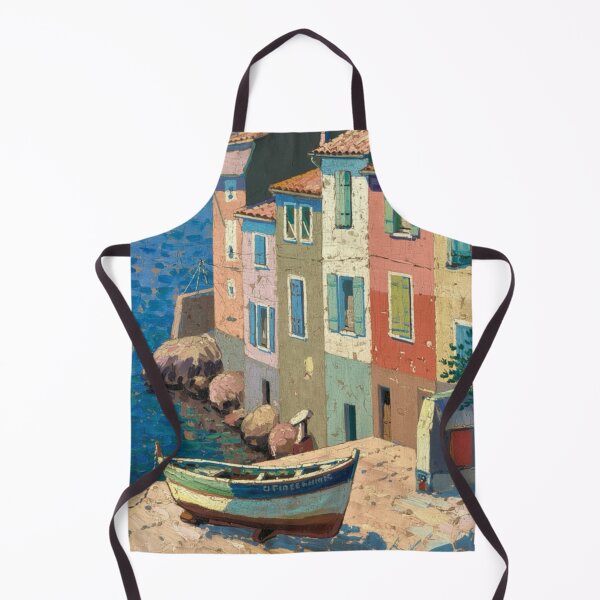 Item preview, French Coastal Village | Mediterranean Seaside Houses Painting designed and sold by CARRAANN.
