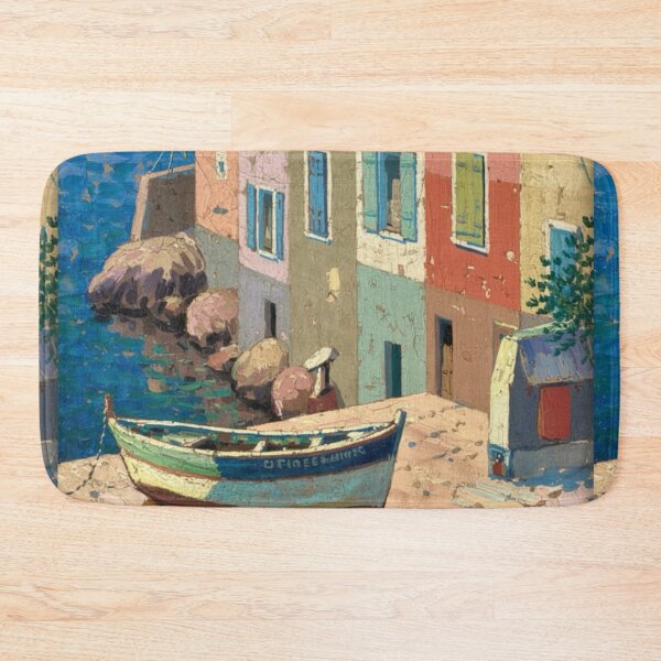 Item preview, French Coastal Village | Mediterranean Seaside Houses Painting designed and sold by CARRAANN.
