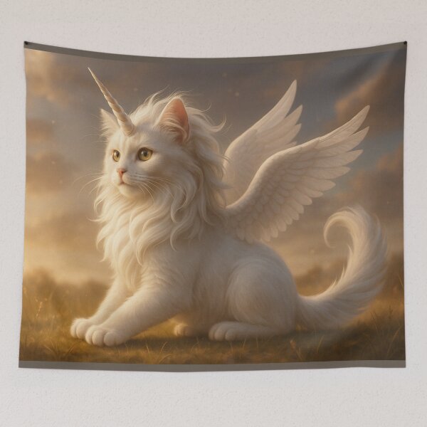Item preview, Unicorn Winged Cat (Alicat) | Fantasy Angel Kitten Art Magical White Cat Illustration designed and sold by FantasyHybrids.