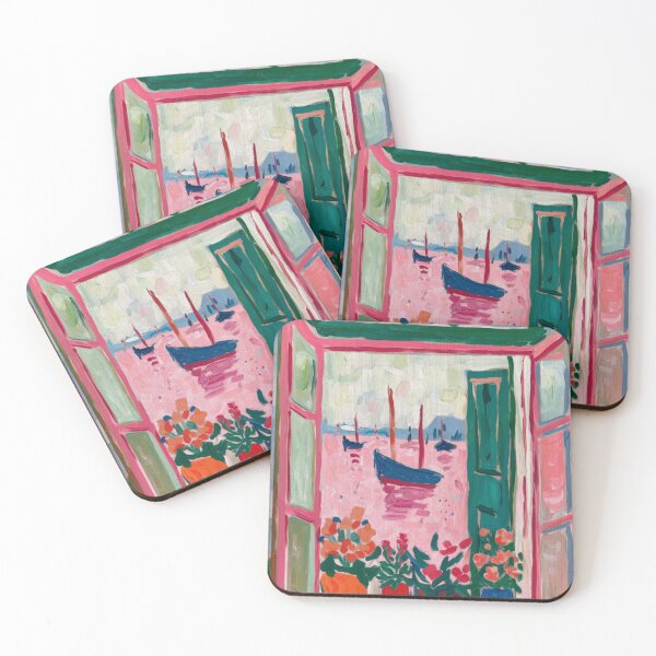 Item preview, Pink Lagoon Window View – Colorful Fauvist Boat Art Print designed and sold by CARRAANN.