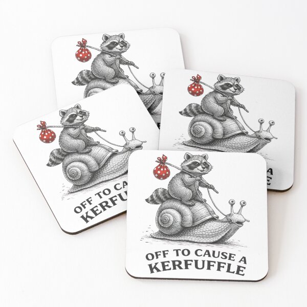 Item preview, Funny Raccoon Riding Snail Off To Cause A Kerfuffle Black And White Minimal Line Art Animal funny Snail designed and sold by bilal sibgui.