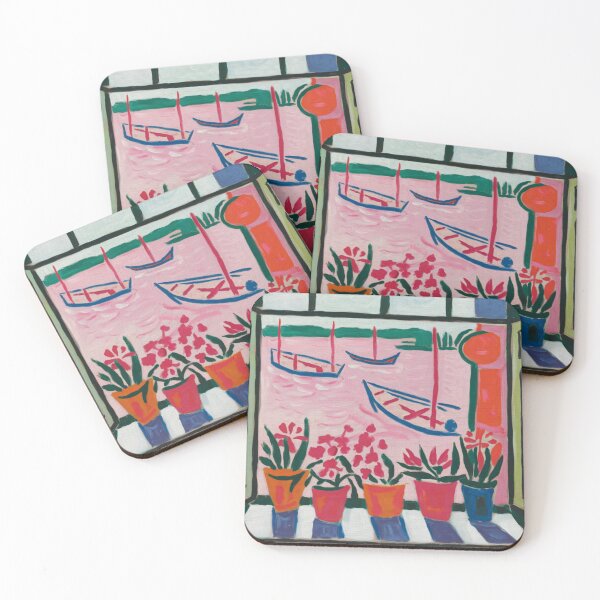 Item preview, Seaside Window View |  Bold Post-Impressionist | Boats and Flowers  designed and sold by CARRAANN.