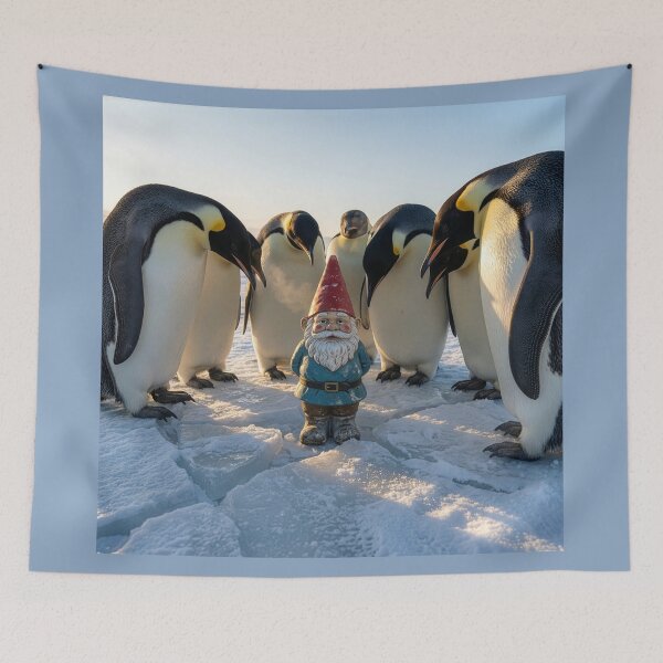 Item preview, Garden Gnome in Antarctica with Emperor Penguins designed and sold by Tridentulus.