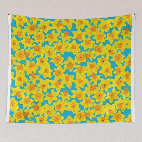 Item preview, Daffodil pattern 4 with blue background designed and sold by Paintingsbyapeacock.