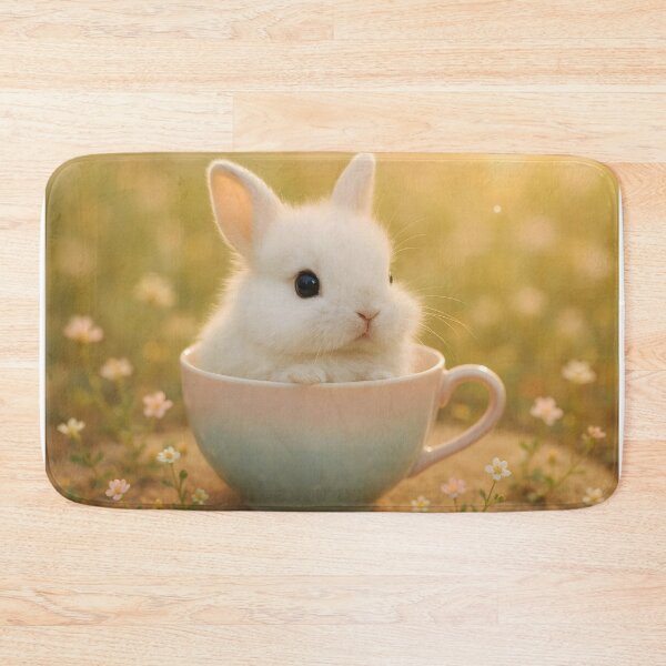 Item preview, Cute Little White Bunny in Teacup with Floral Details – Soft Easter Photo designed and sold by EmeraldeaArt.