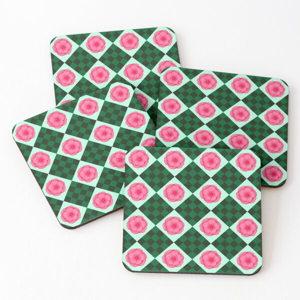 Item preview, pink roses on green checkerboard pattern designed and sold by Feral Lines Studio .