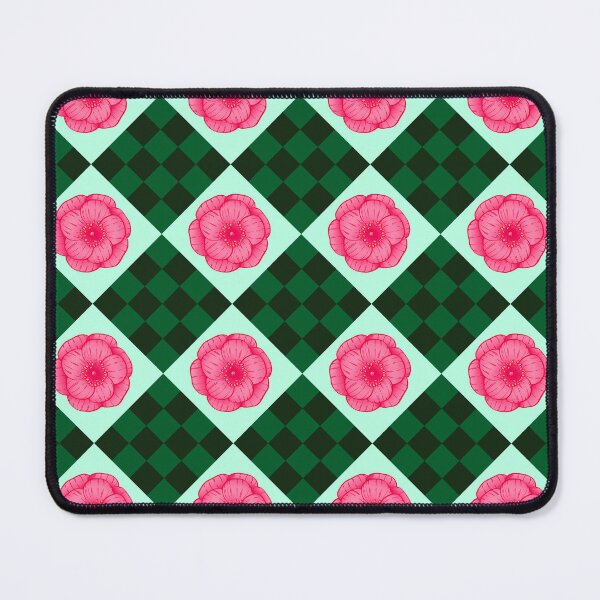 Item preview, pink roses on green checkerboard pattern designed and sold by Feral Lines Studio .
