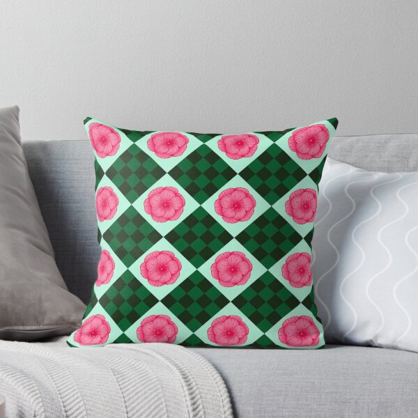 Item preview, pink roses on green checkerboard pattern designed and sold by Feral Lines Studio .