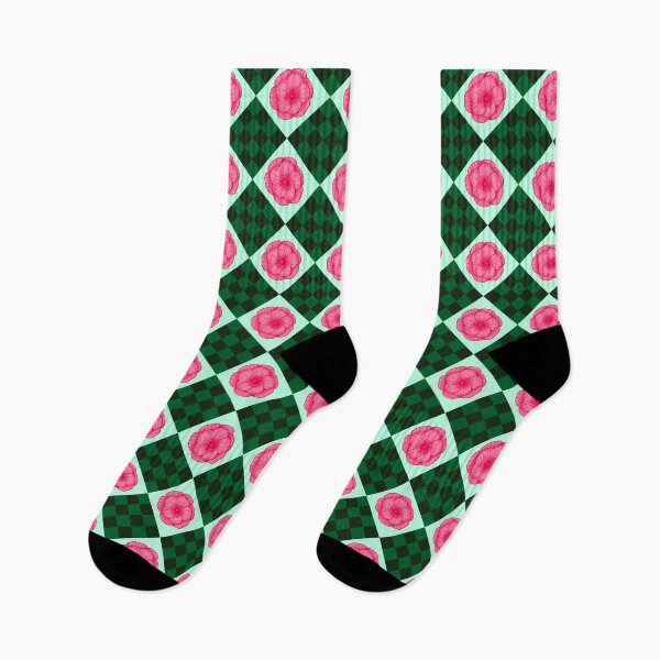 Item preview, pink roses on green checkerboard pattern designed and sold by Feral Lines Studio .