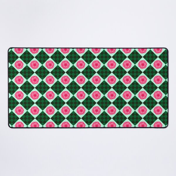Item preview, pink roses on green checkerboard pattern designed and sold by Feral Lines Studio .