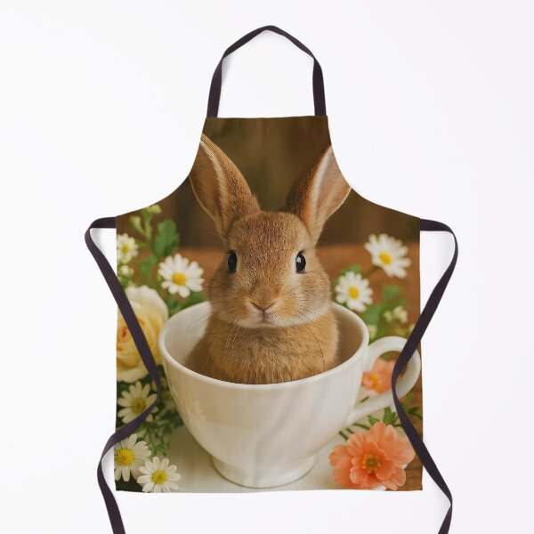 Item preview, Long-Eared Brown Bunny in White Teacup with Floral Surroundings designed and sold by EmeraldeaArt.