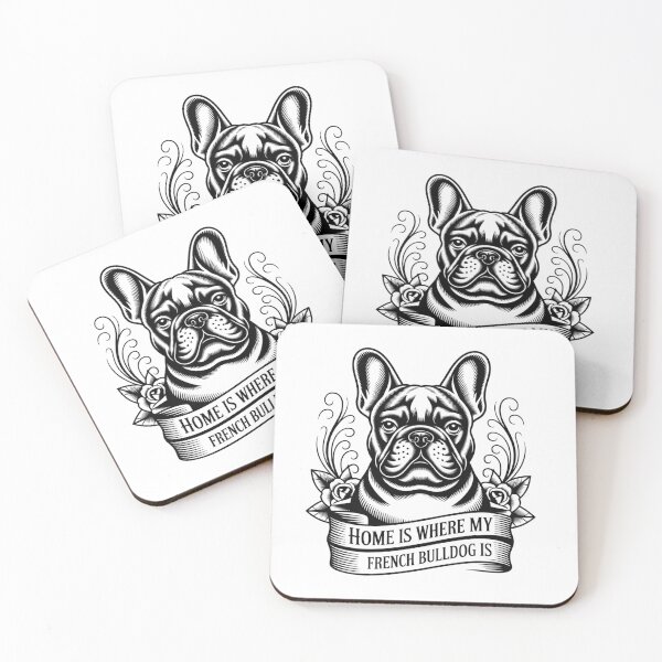 Item preview, Vintage French Bulldog Tattoo Design – “Home Is Where My French Bulldog Is” – Old School Black Ink Illustration designed and sold by RALYSHOP.