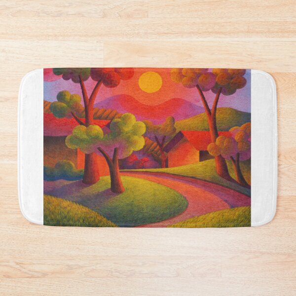 Aperçu de l'œuvre Colorful Sunset Village Fauvism Landscape Art créée et vendue par LaFabricaArt.