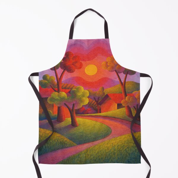 Aperçu de l'œuvre Colorful Sunset Village Fauvism Landscape Art créée et vendue par LaFabricaArt.