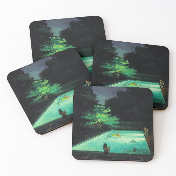 Item preview, Nocturnal Pool Scene Impressionism Night Painting designed and sold by LaFabricaArt.