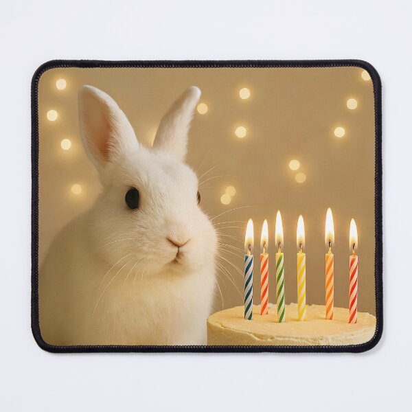 Item preview, White Rabbit with Birthday Cake – Happy Birthday Bunny Lover Design designed and sold by EmeraldeaArt.