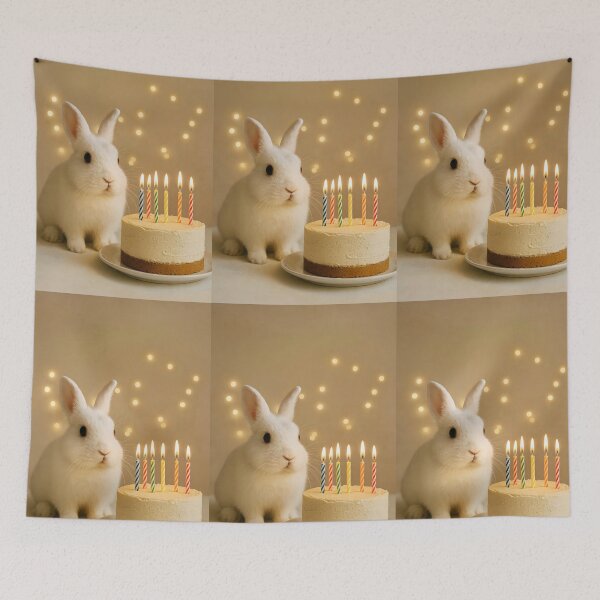 Item preview, White Rabbit with Birthday Cake – Happy Birthday Bunny Lover Design designed and sold by EmeraldeaArt.