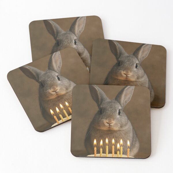 Item preview, Grey Bunny with Birthday Cake – Cute Rabbit Celebration Design designed and sold by EmeraldeaArt.