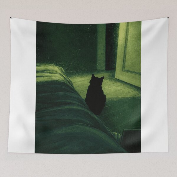 Item preview, Moody Cat Silhouette Nocturne Impressionist Art designed and sold by LaFabricaArt.