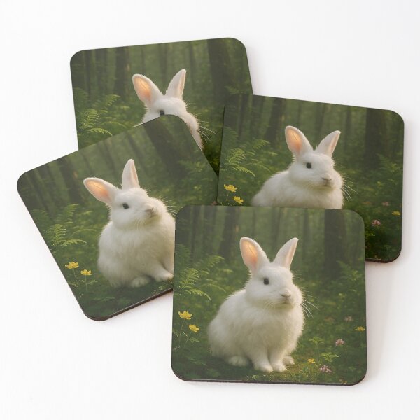 Item preview, White Bunny in Enchanted Forest with Yellow Wildflowers – Whimsical Storybook Scene designed and sold by EmeraldeaArt.