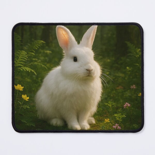 Item preview, White Bunny in Enchanted Forest with Yellow Wildflowers – Whimsical Storybook Scene designed and sold by EmeraldeaArt.