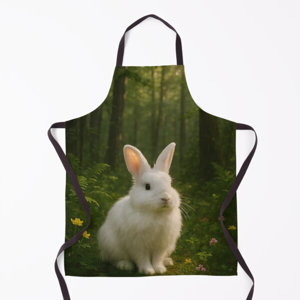 Item preview, White Bunny in Enchanted Forest with Yellow Wildflowers – Whimsical Storybook Scene designed and sold by EmeraldeaArt.