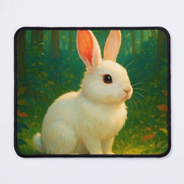 Item preview, White Bunny Sitting in Lush Green Forest – Vibrant Digital Illustration designed and sold by EmeraldeaArt.