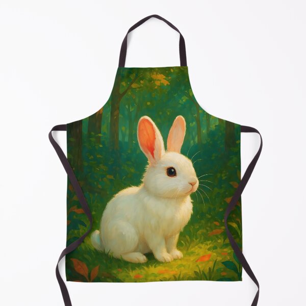 Item preview, White Bunny Sitting in Lush Green Forest – Vibrant Digital Illustration designed and sold by EmeraldeaArt.