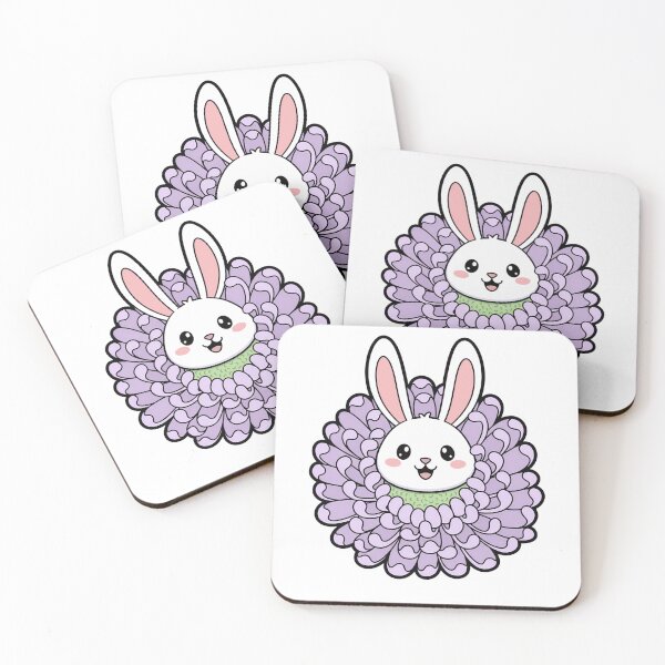 Item preview, Kawaii White Rabbit Purple Chrysanthemum Floral designed and sold by k3rstman1.