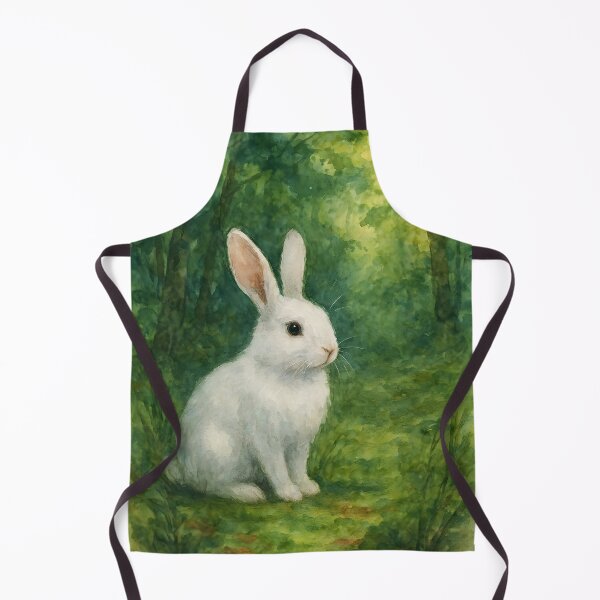 Item preview, White Watercolor Bunny Sitting on Green Forest Path – Soft Nature Illustration designed and sold by EmeraldeaArt.