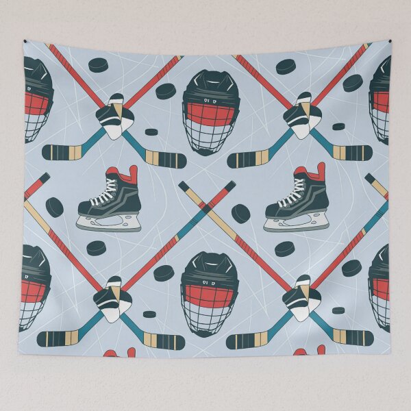 Item preview, Ice Hockey Seamless Pattern – Helmets, Skates, Sticks & Pucks designed and sold by Midnight Veil Designs.