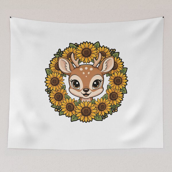 Item preview, Kawaii Woodland Fawn Sunflower Floral Wreath designed and sold by k3rstman1.
