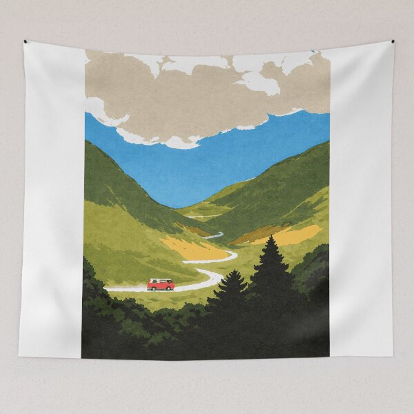 Item preview, Vintage Road Trip Mountain Landscape Illustration Art designed and sold by LaFabricaArt.