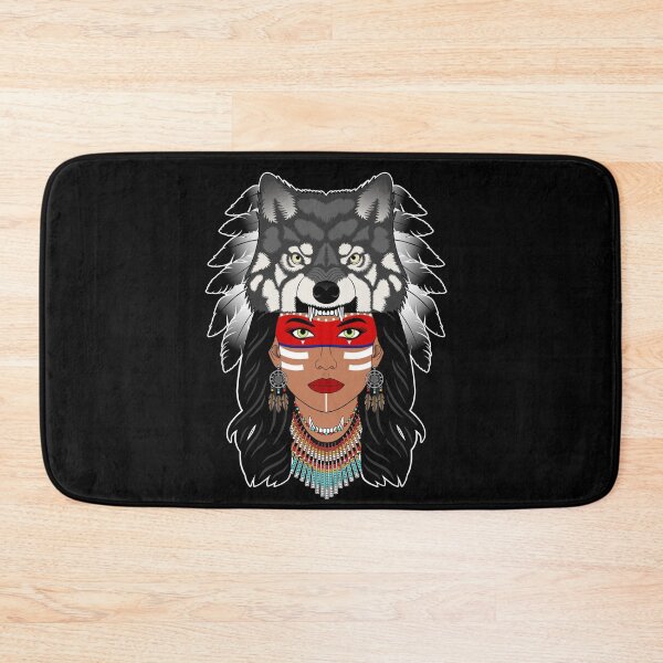 Artikelvorschau, Indianer Girl, Wolf Head (white outlines) entworfen und verkauft von DESTRATOR_DE.