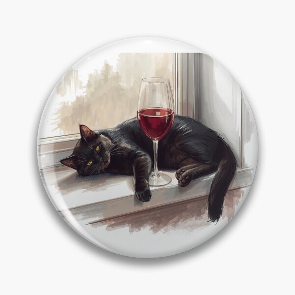 Item preview, black cat and a glass of wine designed and sold by Julitasells.