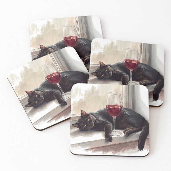 Item preview, black cat and a glass of wine designed and sold by Julitasells.